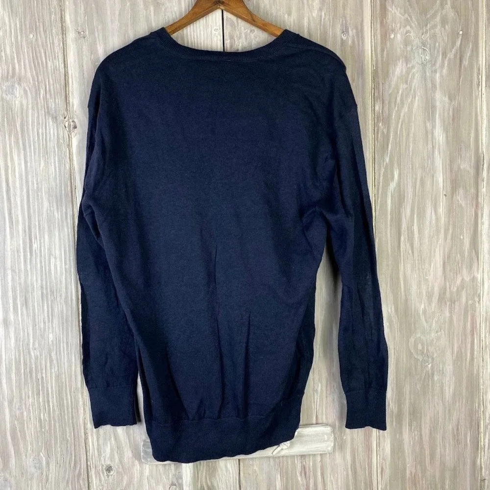 J Crew V Neck Linen Blend Long Sleeve Sweater‎ Navy Blue Men's Sz M Basic Staple